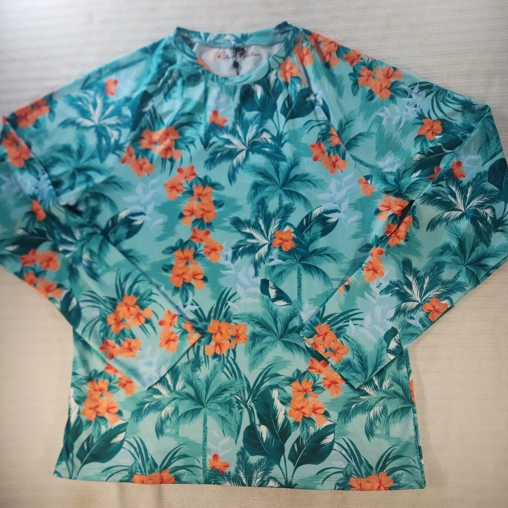 Robert Graham Tropical Forest Rash Guard Mens Medium Green Floral UPF 50+ 994